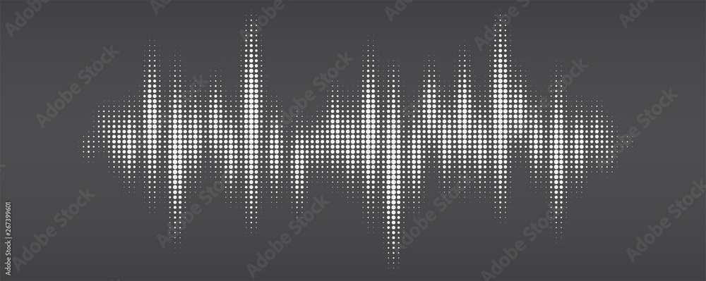 Poster white halftone pattern, audio waveform. modern design rhythm of heart. sound wave spectrum. abstract