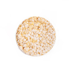 Puffed rice bread isolated on white background. Diet rice bread. Top view.
