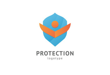 Shield icon. Vector flat style illustration Abstract business security Agency logo template. Logo concept of antivirus, protection, insurance, privacy, guard.