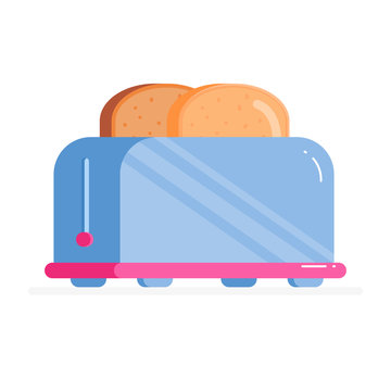 recommend clip art: Blue metallic Toaster. Kitchen equipment for roast bread. Cooking food. Cook meal. Metallic utensil. Isolated white background. Electric barbecue tool. vector illustration.
