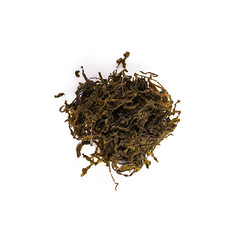 Sea kelp isolated on white background. Dried kelp. Top view