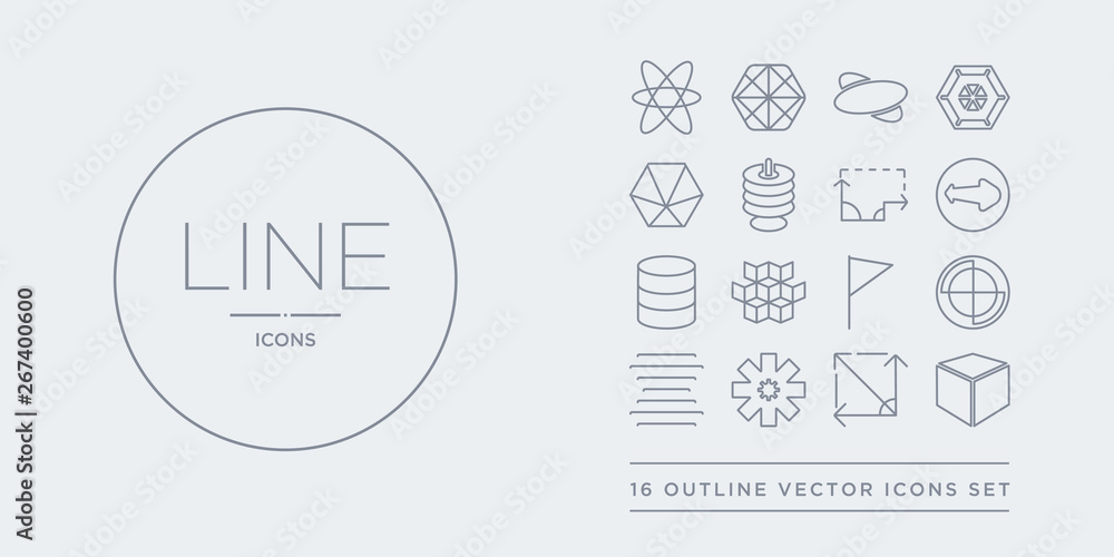 Poster 16 line vector icons set such as 3d cube, angle, asterisk, center alignment, circle contains corner,