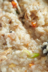 Mixed vegetable rice porridge close up 