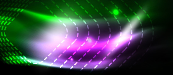 Obraz premium Dark background with neon glowing elements, shiny motion concept