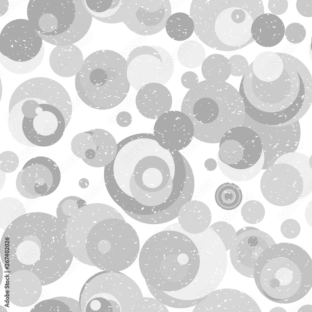 Poster Modern vector abstract seamless geometric pattern with  circles in retro scandinavian style. Neutral gray and white colored shapes with worn out texture.