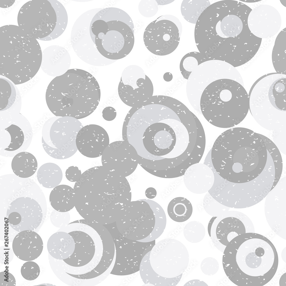 Poster Modern vector abstract seamless geometric pattern with  circles in retro scandinavian style. Neutral gray and white colored shapes with worn out texture.