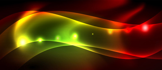 Neon color wave lines abstract background, magic techno futuristic light