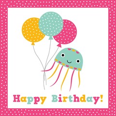 Birthday greeting card with a cute octopus