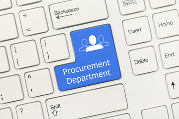 White conceptual keyboard - Procurement Department (blue key)