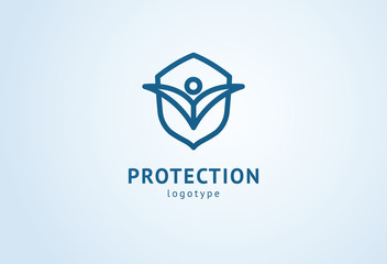 Shield icon. Vector flat style illustration Abstract business security Agency logo template. Logo concept of antivirus, protection, insurance, privacy, guard.