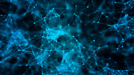 Abstract digital technology system platform dot line light connecting cyber space flow background,...