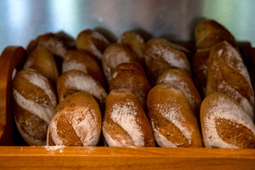 Fresh baguette bread on display. French bread