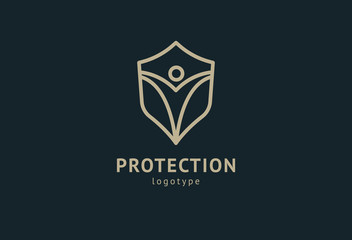 Shield icon. Vector flat style illustration Abstract business security Agency logo template. Logo concept of antivirus, protection, insurance, privacy, guard.