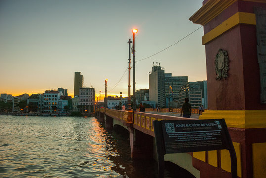 Region surrounding the Capibaribe River in the old neighborhood of Santo Antonio, in downtown Recife, Pernambuco, Brazil.