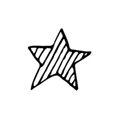 Cute cartoon hand drawn star icon. Sweet vector black and white star icon. Isolated monochrome doodle star icon on white background.