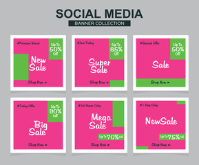 6 Slides modern Social Media banner Template. Promotional square web banner for social media. Banner template designs.