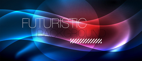 Neon glowing lines, magic energy space light concept, abstract background wallpaper design