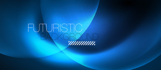 Blue neon bubbles and circles abstract background, futuristic magic techno design