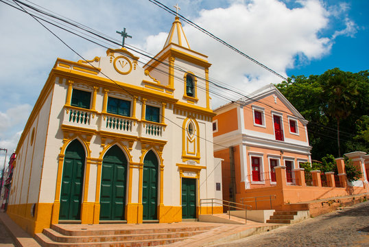 Olinda, Pernambuco, Brazil: The historic streets of Olinda in Pernambuco, Brazil with its cobblestones and buildings dated from the 17th century when Brazil was a Portuguese colony.