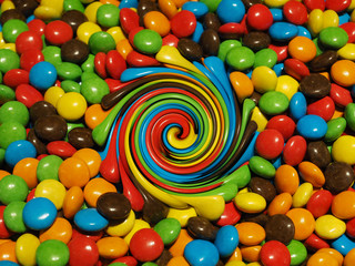 Fototapeta na wymiar Illustration, Lot of colorful chocolate drops