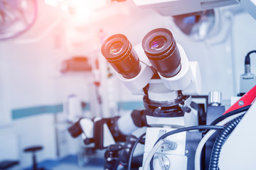 Modern microscope for operations in surgery room at the hospital.