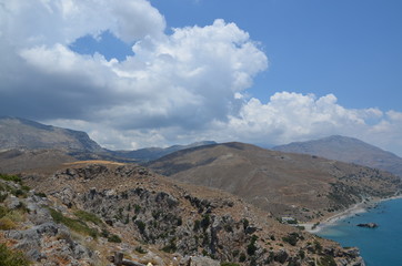 Greece Crete landscape mountains road panorama sea shore sun beach