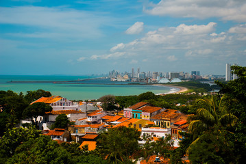 Olinda, Brazil: A view of Olinda's historic center from the top of Alto da Se hill, Recife in the...