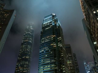 Modern office buildings in Hong Kong city night.