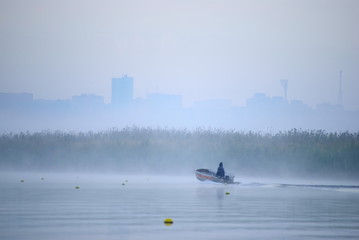 Fog on the rowing channel. Rostov-on-Don. Russia