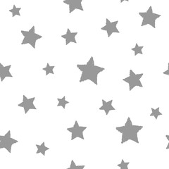 Seamless abstract pattern with aquamarine hand drawn shabby stars of different size. White background.