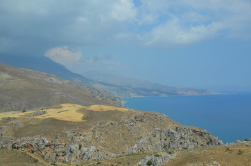 Greece Crete landscape mountains road panorama sea shore sun beach