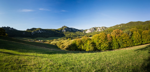 Sulov rocks, nature reserve in Slovakia with its rocks and meadows, panorama