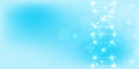 Fototapeta na wymiar DNA strand background and genetic engineering or laboratory research. Medical technology and science concept.