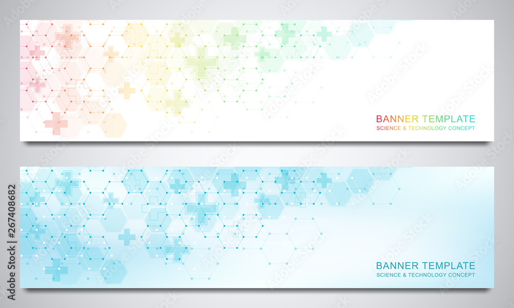 Poster banners and headers for site with medical background and hexagons pattern. abstract geometric textur