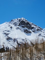 View of the Italian Alps on a sunny day near the town of Macugnaga - April 2019