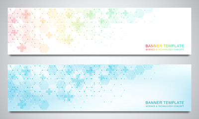 Banners and headers for site with medical background and hexagons pattern. Abstract geometric texture. Modern design for decoration website and other ideas.