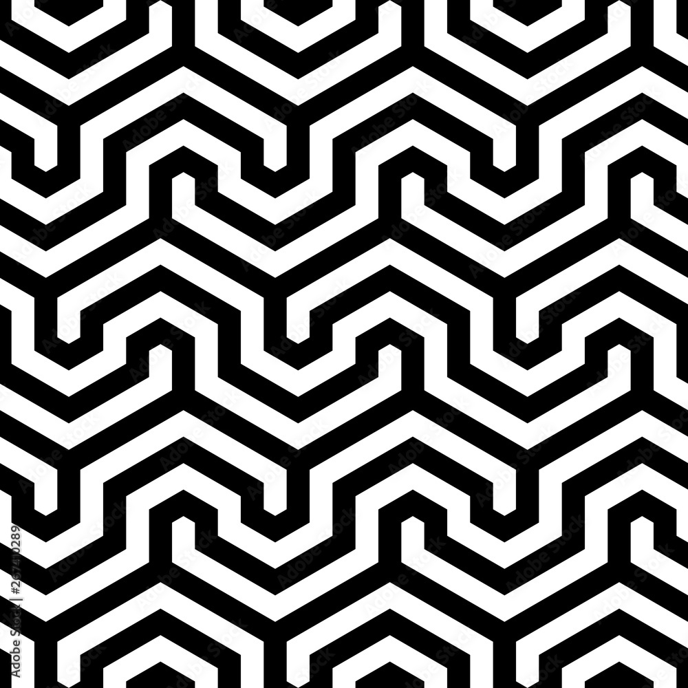 Fototapete Seamless geometric monochrome pattern. Vector abstract background. Modern linear texture.