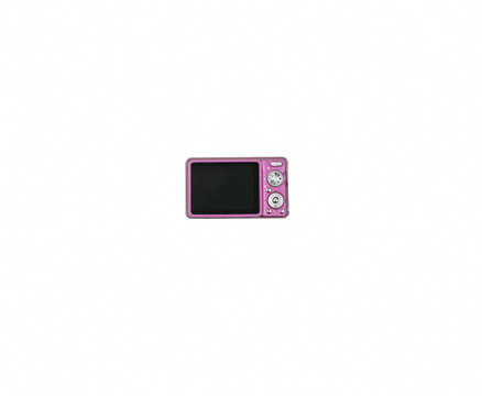 Compact pink digital camera isolated on white background. Photo video camera with screen.