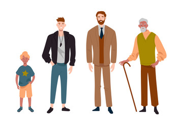 Men. Different ages.Child, teenager, adult and elderly person. Generation of people, family, male line.