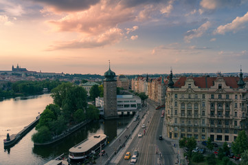 Fototapeta premium Old town cityscape at sunset. Historic Prague, Czech Republic