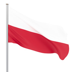 Poland flag blowing in the wind. Background texture. 3d rendering; wave. Isolated on white. Illustration.