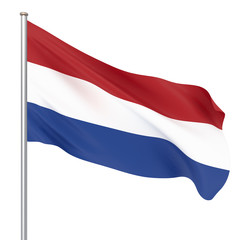 Netherlands flag blowing in the wind. Background texture. 3d rendering, wave. Isolated on white. Illustration.