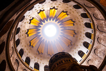 The interior of Church of the Holy Sepulchre, where Jesus was buried in the traditional belief.