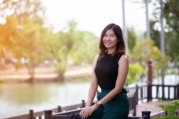 Portrait Of Asian young cute Woman Smiling