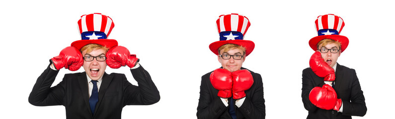 Man wearing hat with american symbols