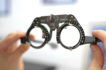 vintage style lens testing eye glasses frame for lens fitting, low depth of field