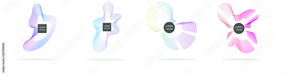 Poster modern geometric badges set. colorful vector gradient shapes composition. trendy minimal design. 3d 