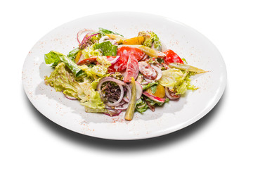 healthy tasty salad of fresh vegetables with sauce