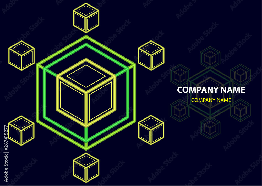 Poster company logo icon design template element. logo in the form of a hexagon, a cube in a cube on a dark