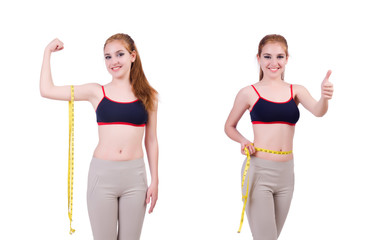 Young girl with centimeter in dieting concept